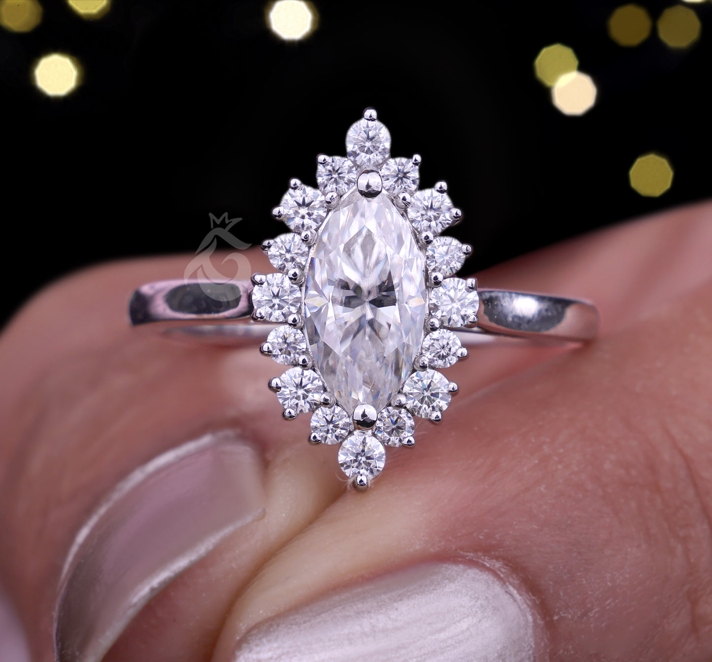 0.82CT Marquise Moissanite Engagement Ring – 14K Gold Cluster Halo Floral Wedding Ring