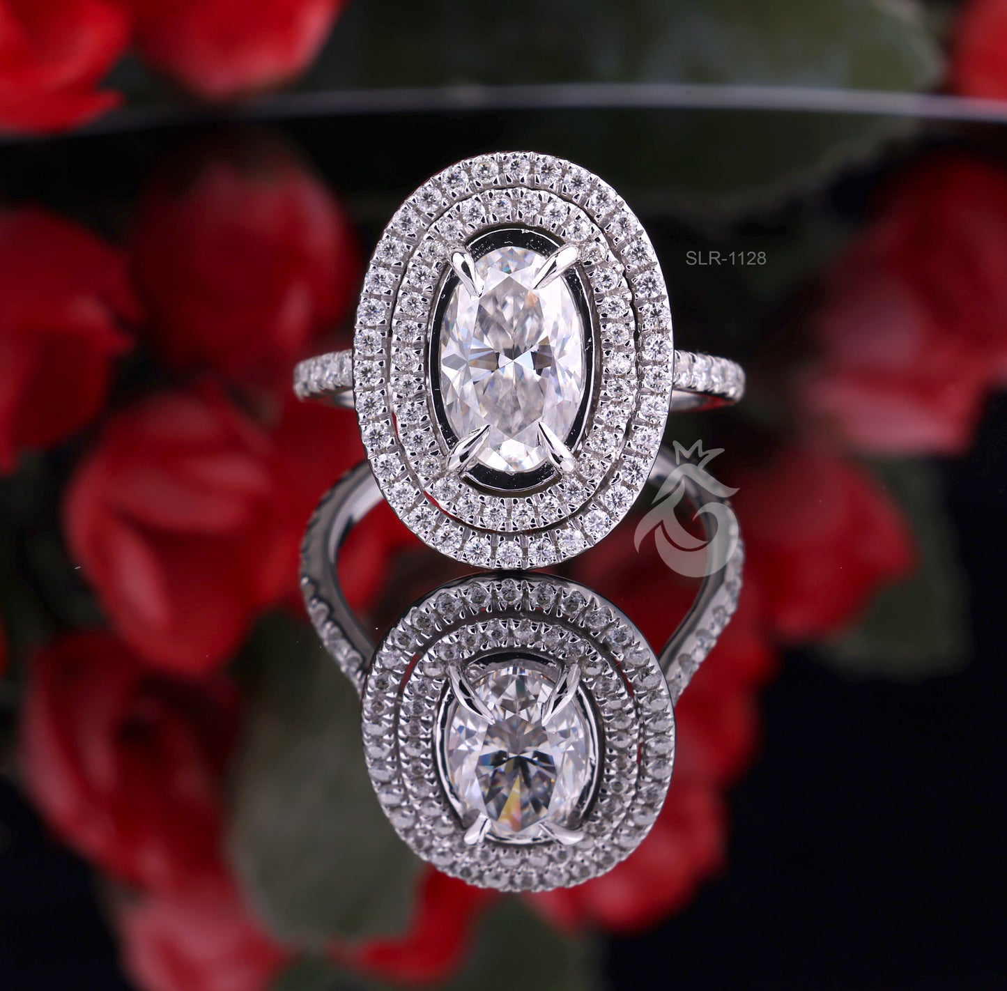 Oval Double Halo Moissanite Engagement Ring, 4.26 CT Pave Moissanite Band, 14K Gold Gift for Her