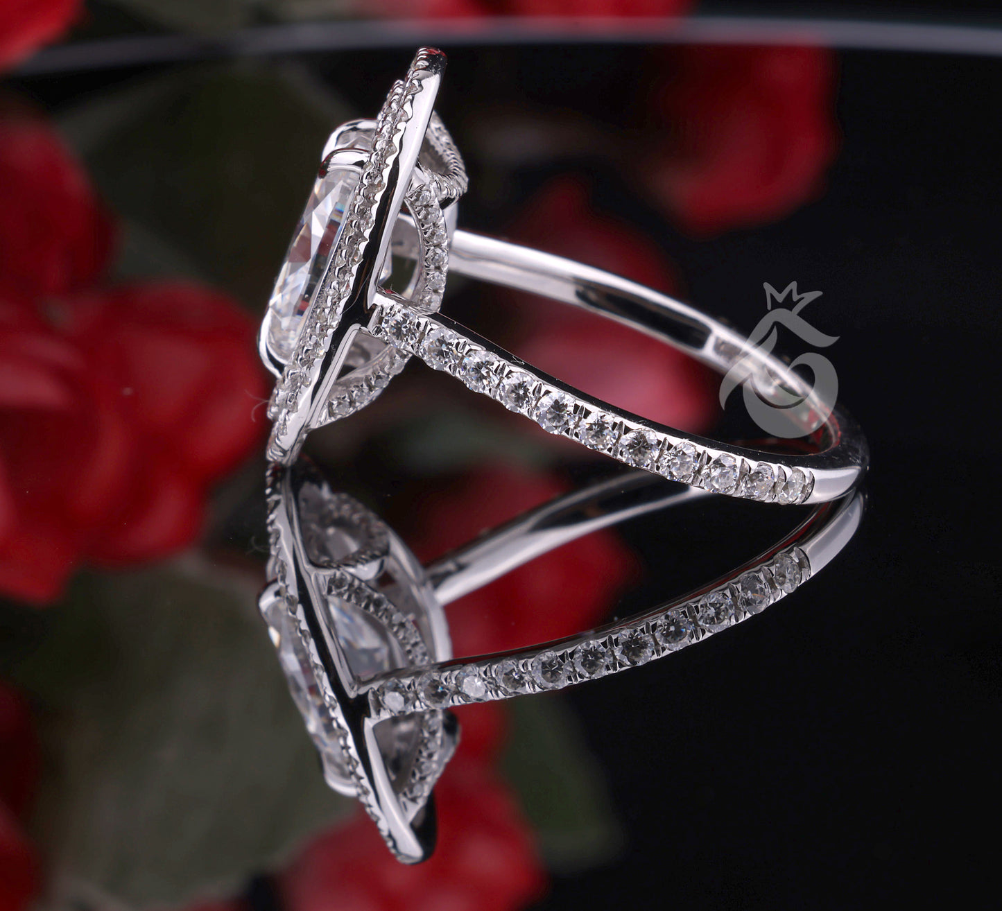 Oval Double Halo Moissanite Engagement Ring, 4.26 CT Pave Moissanite Band, 14K Gold Gift for Her