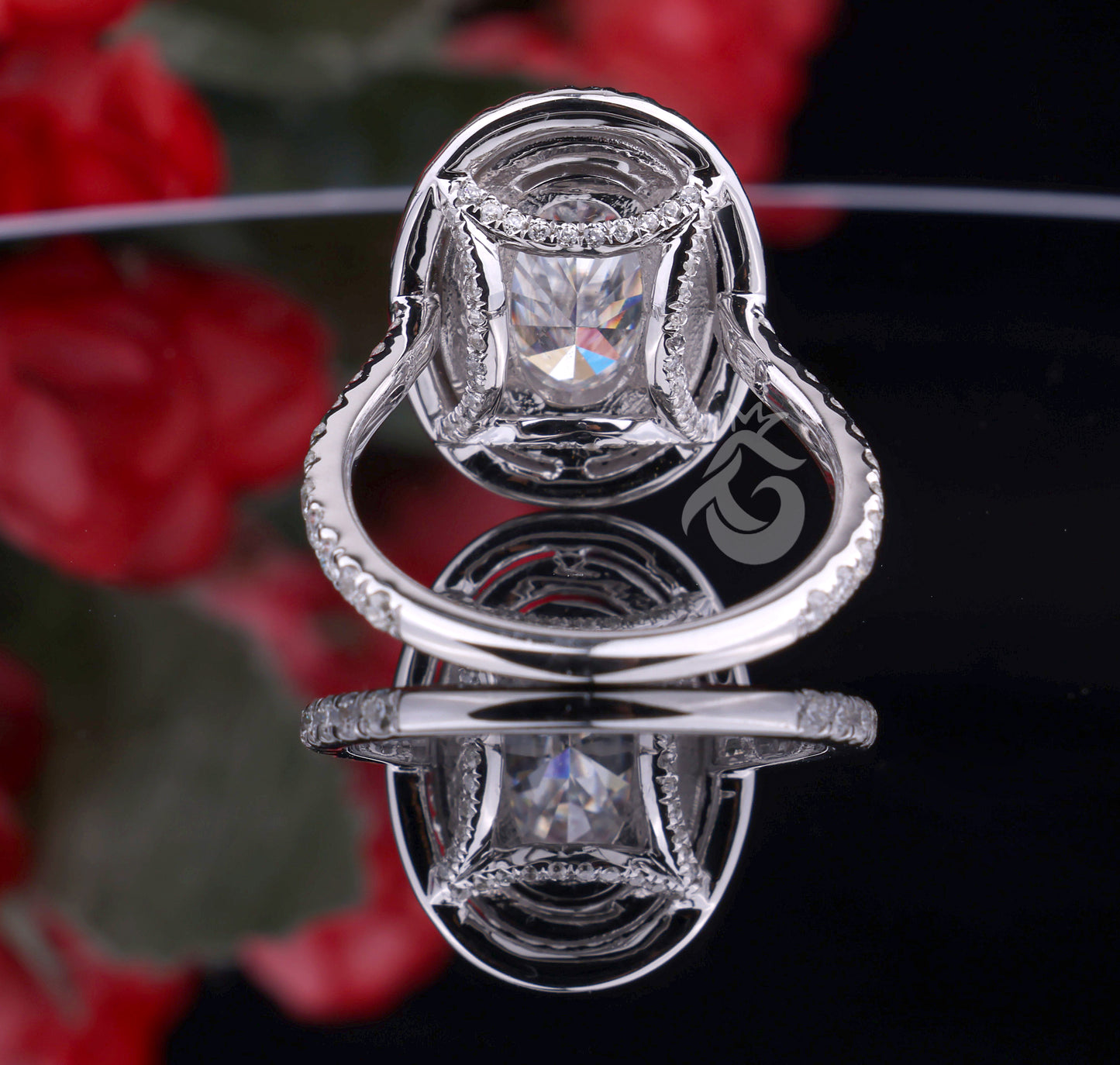 Oval Double Halo Moissanite Engagement Ring, 4.26 CT Pave Moissanite Band, 14K Gold Gift for Her