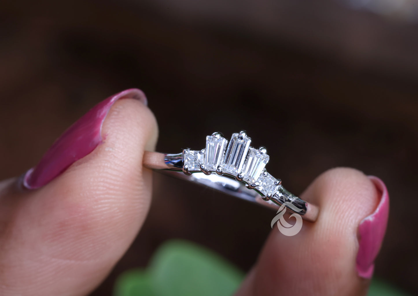 Unique Half Eternity Baguette Cut Moissanite Wedding Band – Vintage White Gold Bridal Ring