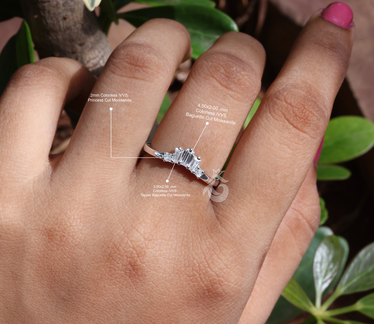 Unique Half Eternity Baguette Cut Moissanite Wedding Band – Vintage White Gold Bridal Ring
