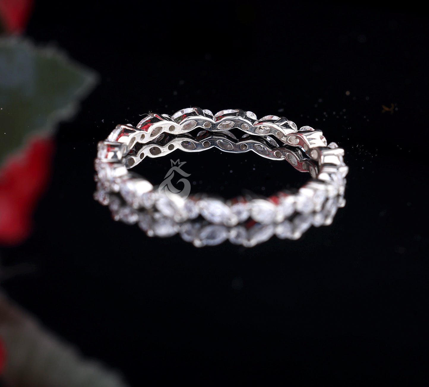 Full Eternity 0.52 TCW Marquise & Round Moissanite Band – 14K White Gold Stackable Wedding Ring
