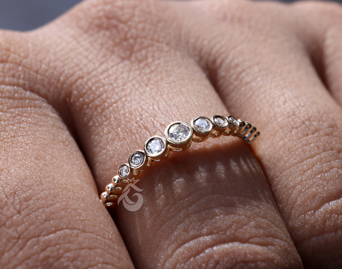 Round Bezel Set Half Eternity Band – Seven Stone Yellow Gold Wedding & Anniversary Ring