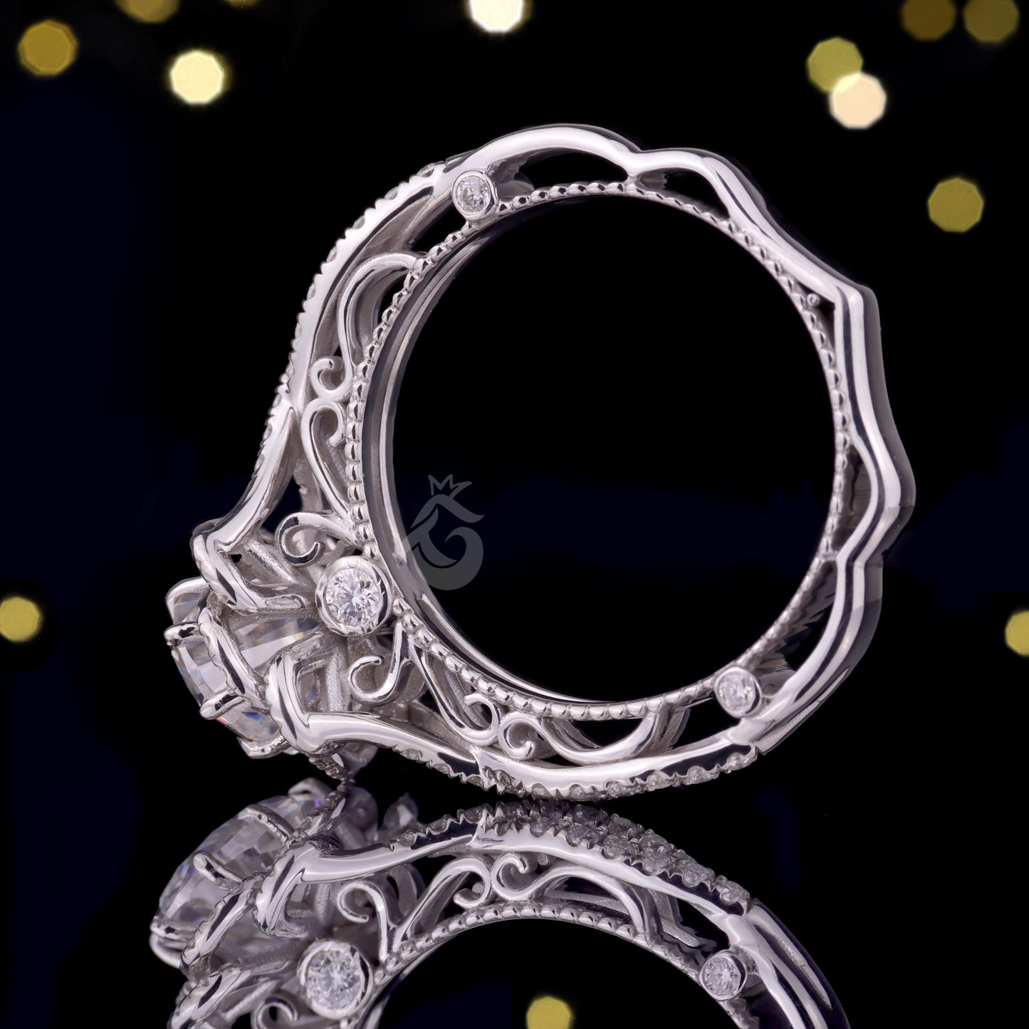 1.67CT Oval Cut Moissanite Engagement Ring – 14K White Gold Art Deco Vintage Floral Milgrain Ring