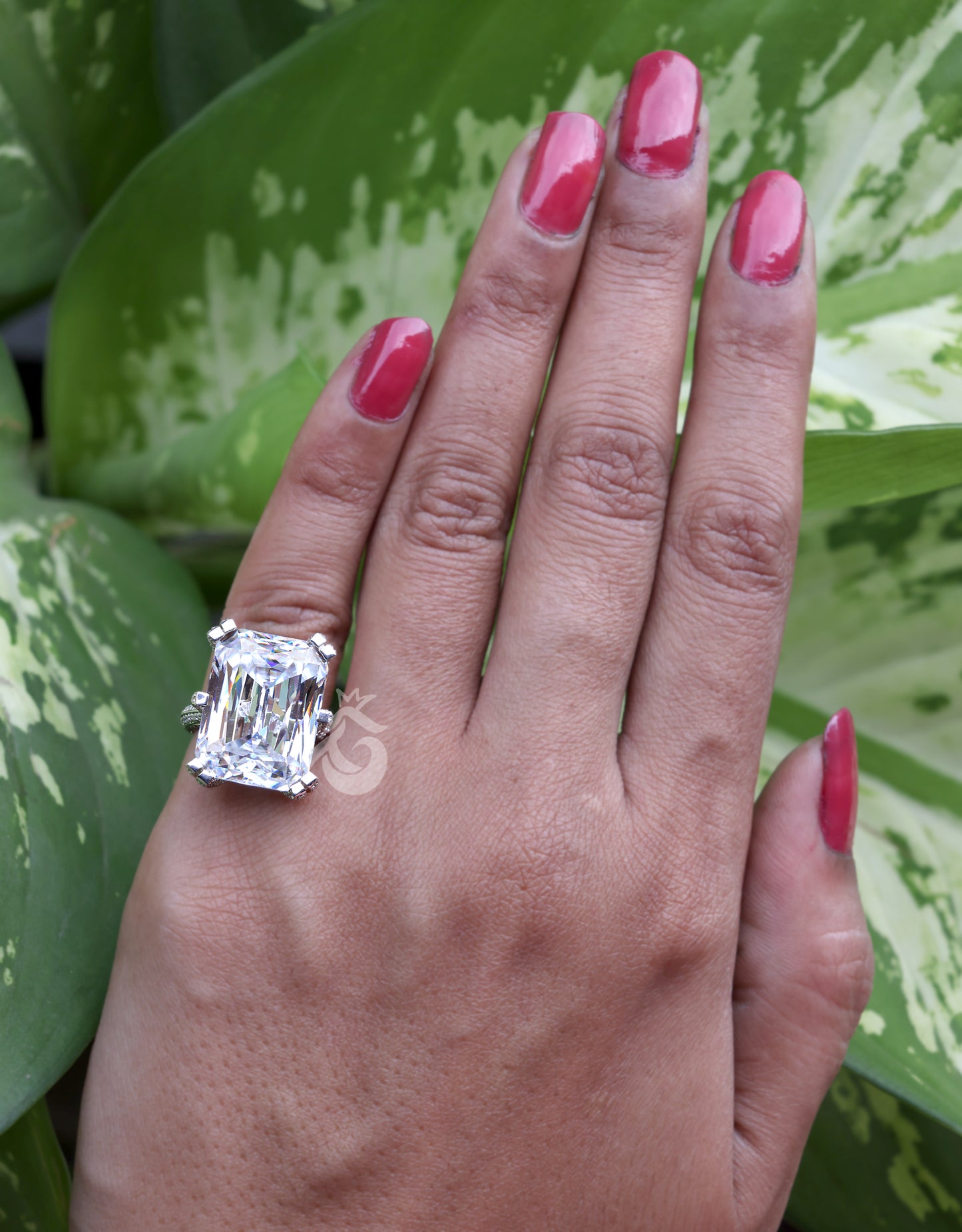 Radiant Cut 4-Row Pave Moissanite Ring – 18K White Gold Art Deco Engagement & Wedding Band