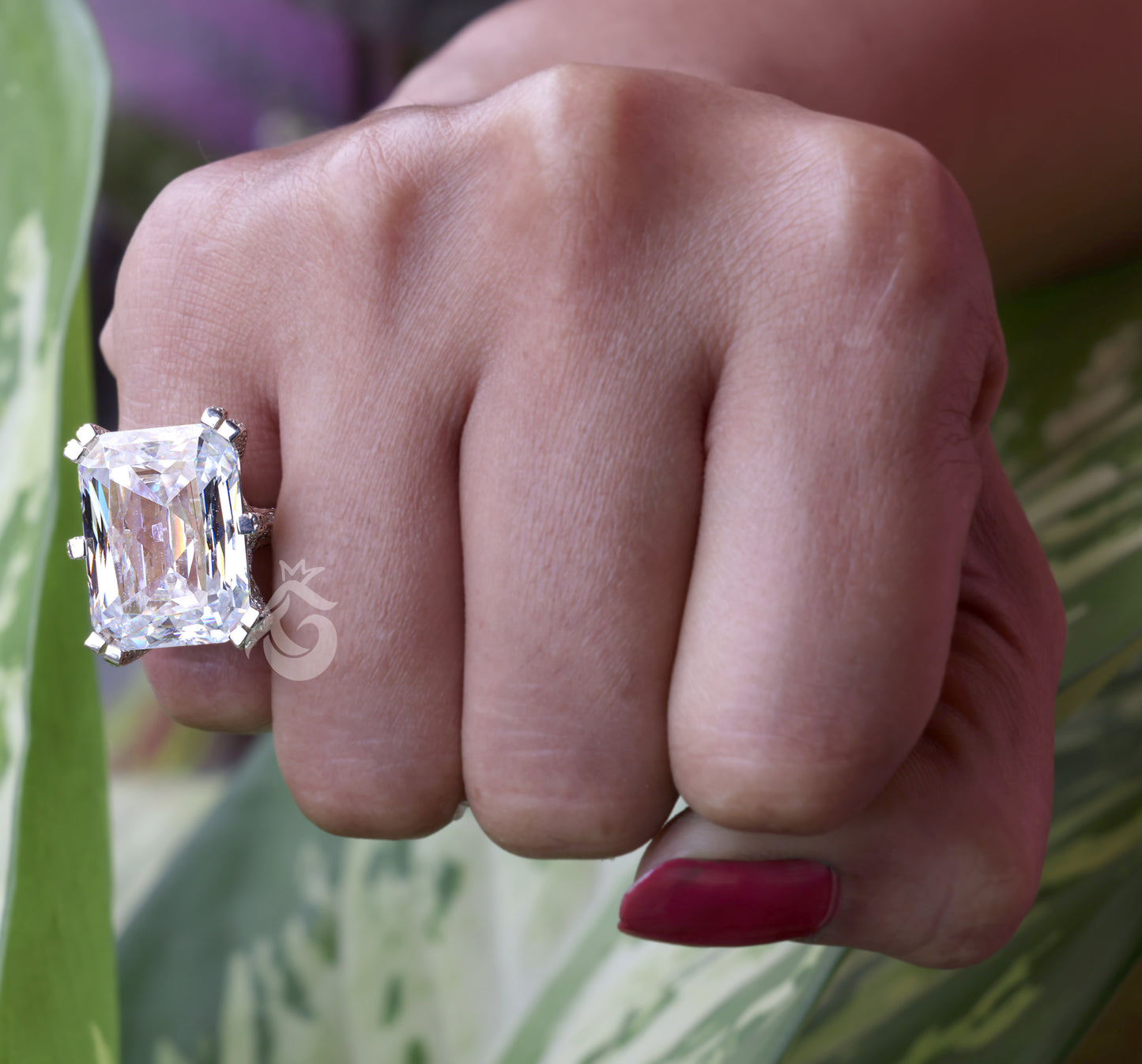Radiant Cut 4-Row Pave Moissanite Ring – 18K White Gold Art Deco Engagement & Wedding Band