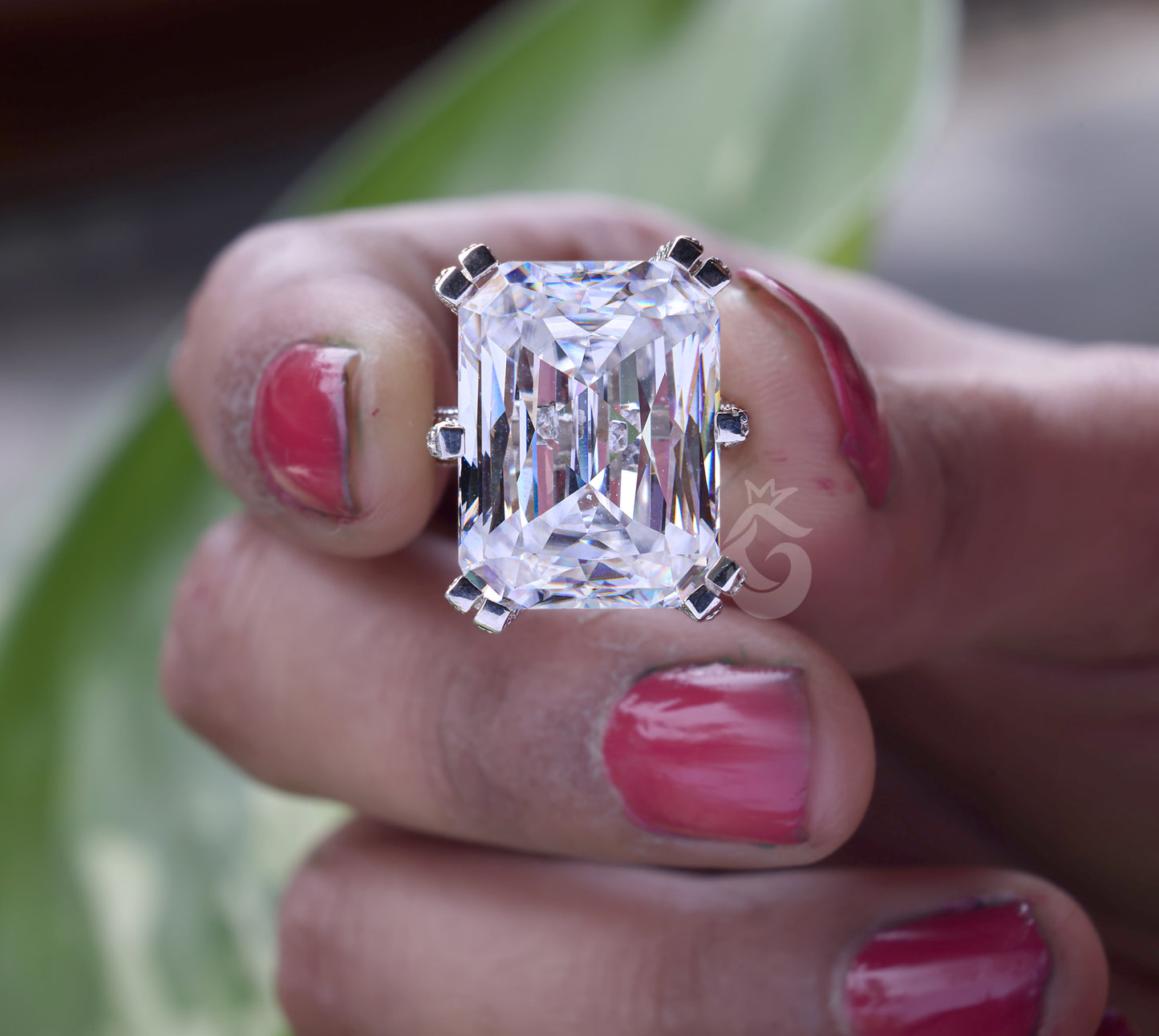 Radiant Cut 4-Row Pave Moissanite Ring – 18K White Gold Art Deco Engagement & Wedding Band