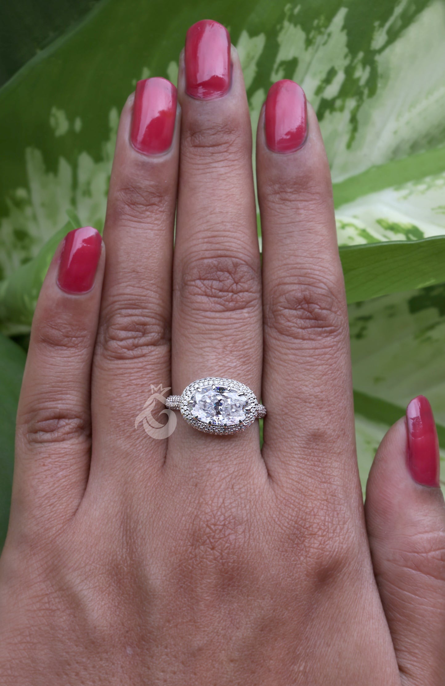 East-West Oval Halo Moissanite Engagement Ring – 4.26CT Bridal & Anniversary Jewelry