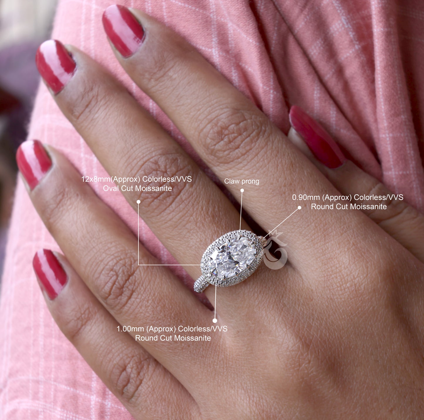 East-West Oval Halo Moissanite Engagement Ring – 4.26CT Bridal & Anniversary Jewelry