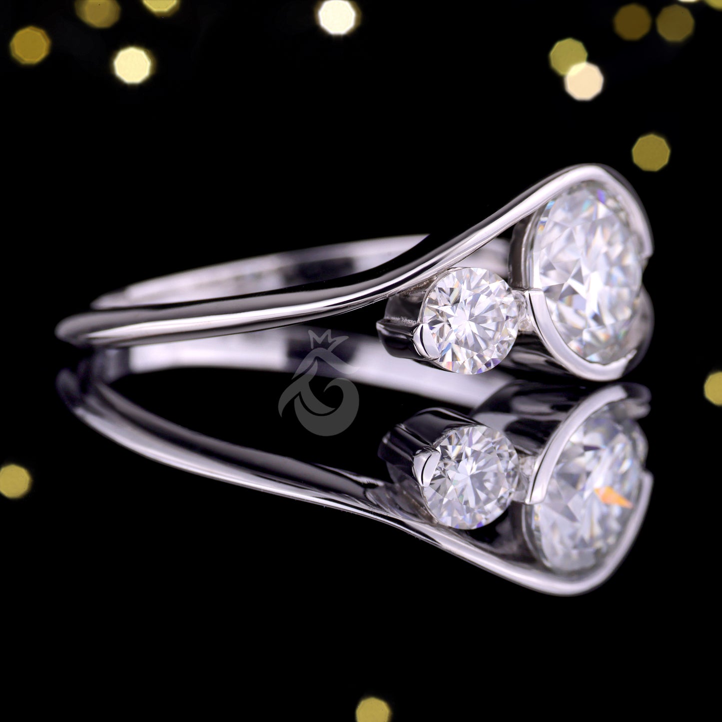 3-Stone Round Moissanite Engagement Ring – Tension Set Bypass Shank Wedding & Anniversary Ring