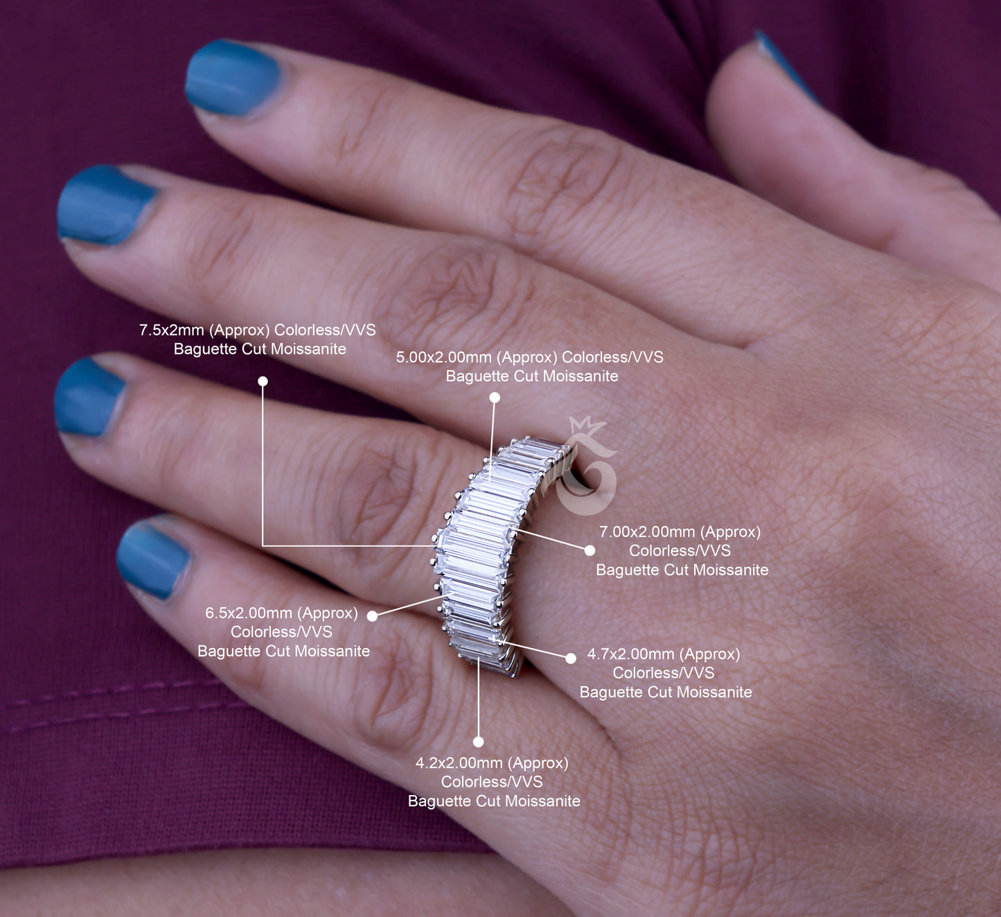 Minimal Baguette Wedding Band, Simple Half Eternity Moissanite Ring, Stackable Matching Band, Anniversary Gift