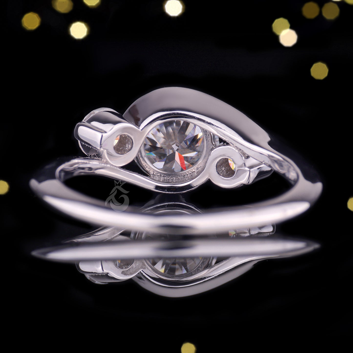 3-Stone Round Moissanite Engagement Ring – Tension Set Bypass Shank Wedding & Anniversary Ring