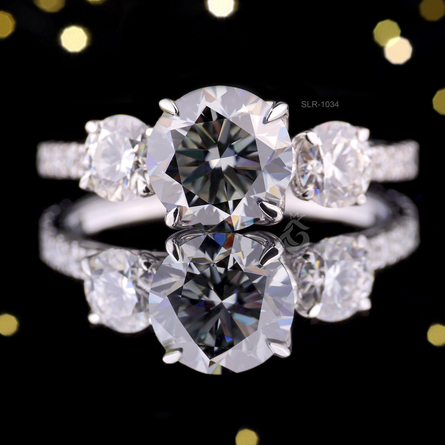 3-Stone Dark Gray Round Moissanite Engagement Ring – Tulip Style Wedding & Anniversary Ring