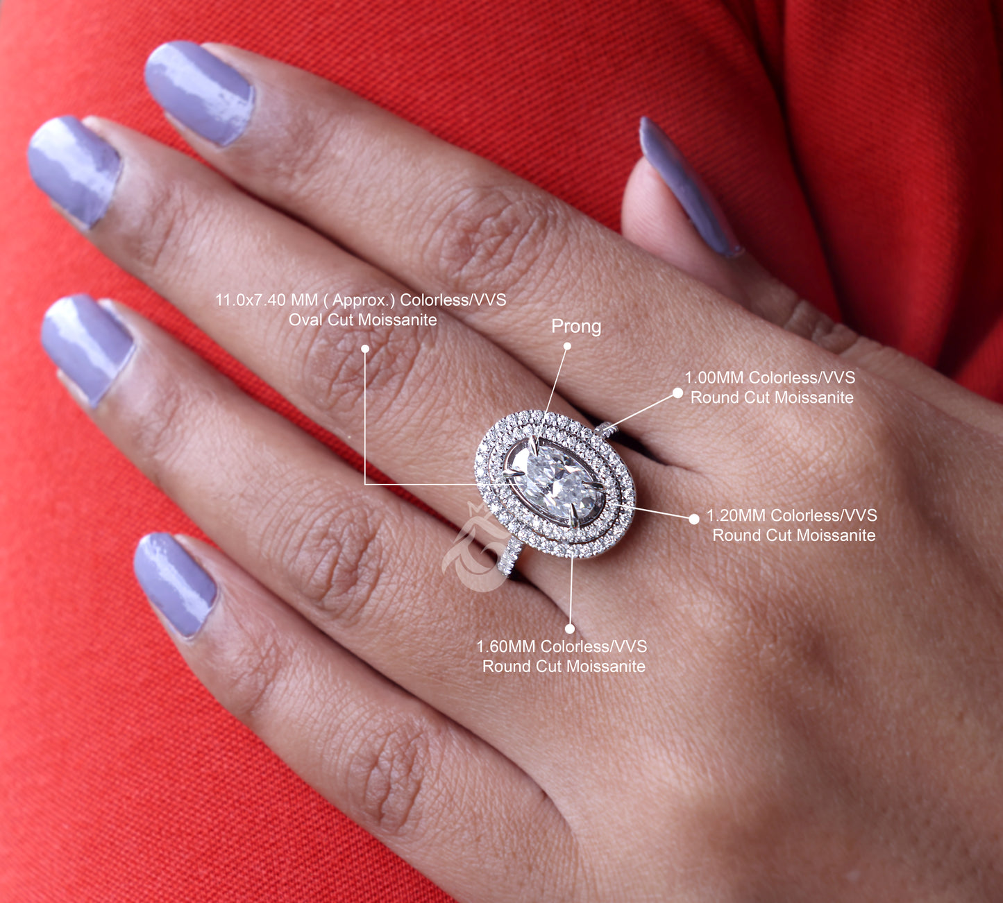 Oval Double Halo Moissanite Engagement Ring, 4.26 CT Pave Moissanite Band, 14K Gold Gift for Her
