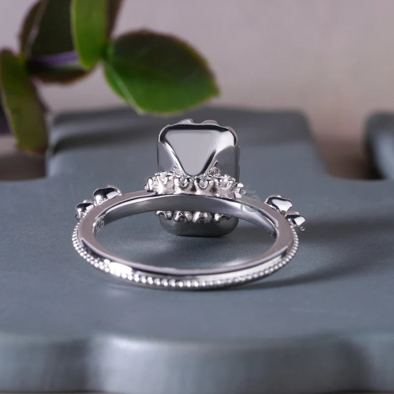 3CT Emerald Cut Moissanite Hidden Halo Engagement Ring, 14K White Gold