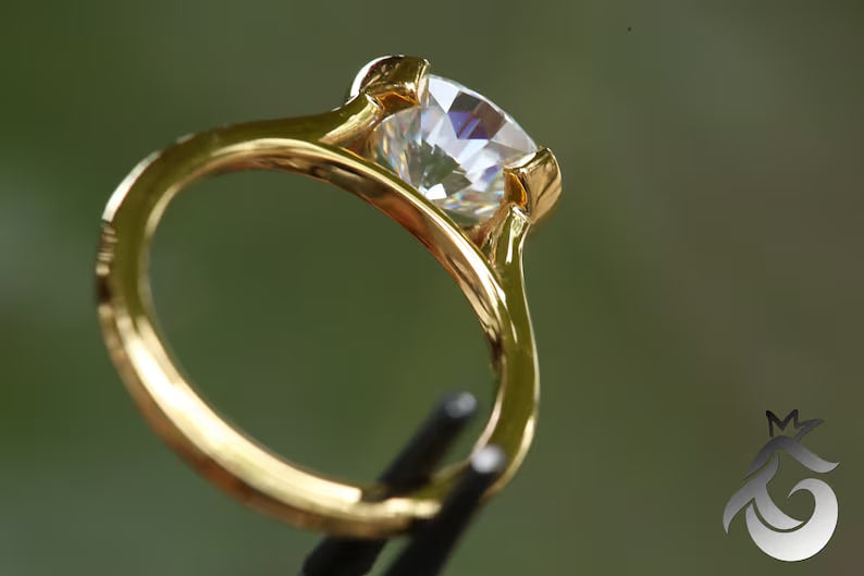 10x8mm Oval Cut Moissanite Engagement Ring in 10K/14K/18K White Gold, Half Bezel Set Solitaire.