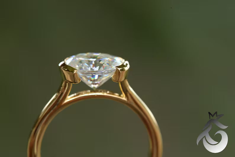 10x8mm Oval Cut Moissanite Engagement Ring in 10K/14K/18K White Gold, Half Bezel Set Solitaire.