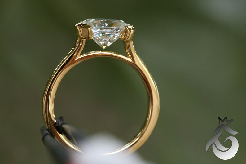 10x8mm Oval Cut Moissanite Engagement Ring in 10K/14K/18K White Gold, Half Bezel Set Solitaire.