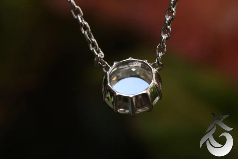 White Gold Round Rose Cut Moissanite Solitaire Pendant Necklace