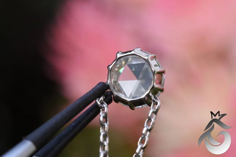 White Gold Round Rose Cut Moissanite Solitaire Pendant Necklace