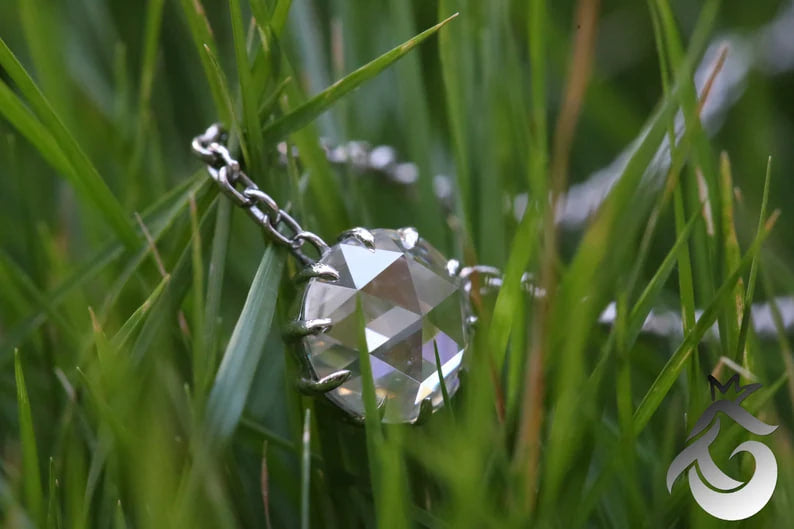 White Gold Round Rose Cut Moissanite Solitaire Pendant Necklace