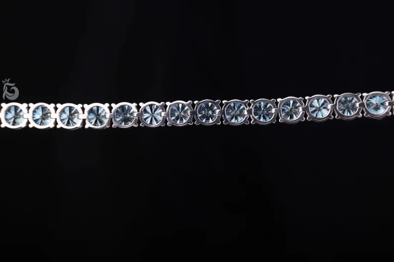 Blue Moissanite Tennis Bracelet – 10K White Gold Bridal Jewelry