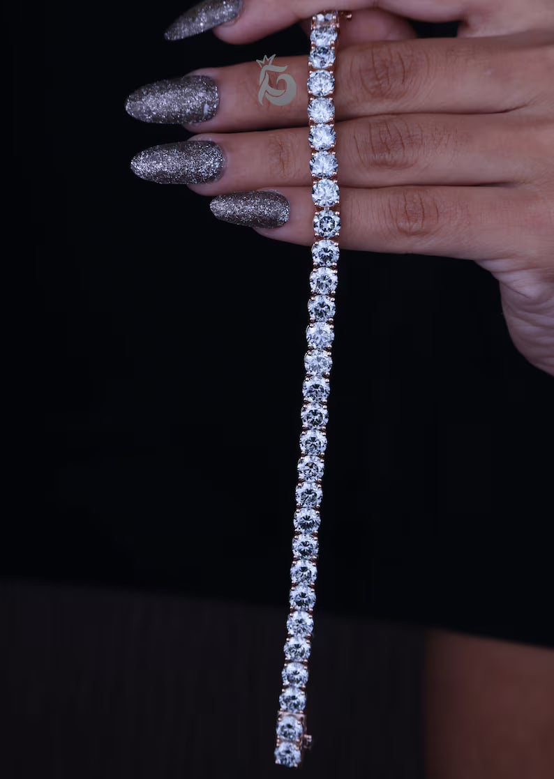 6MM Basket-Set Fancy Gray Moissanite Tennis Bracelet – Rose Gold Wedding & Anniversary Gift