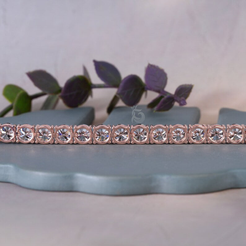 6MM Basket-Set Fancy Gray Moissanite Tennis Bracelet – Rose Gold Wedding & Anniversary Gift