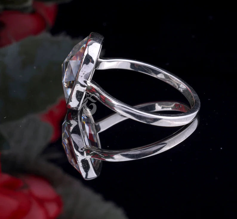 6.62CT Cushion Rose-Cut Moissanite Ring – 14K White Gold Bezel Set Vintage Wedding & Anniversary Ring