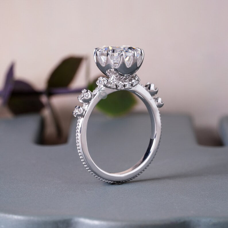 3CT Oval Crushed Ice Moissanite Engagement Ring, Hidden Halo, 10K White Gold