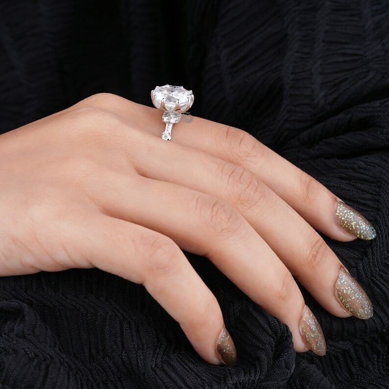 3CT Oval Crushed Ice Moissanite Engagement Ring, Hidden Halo, 10K White Gold