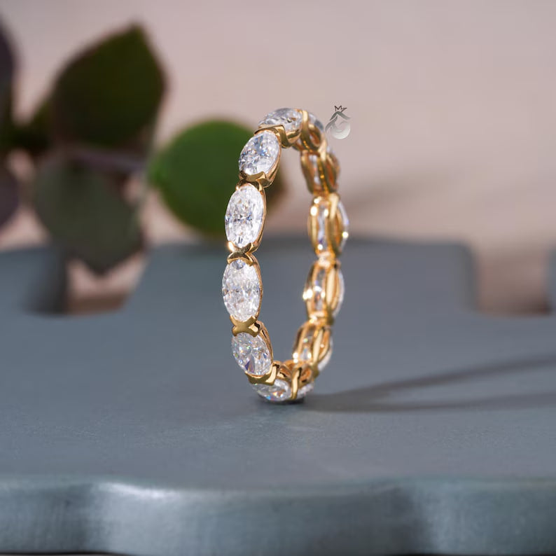 Oval Moissanite East-West Eternity Band, Bezel Set, Solid Gold