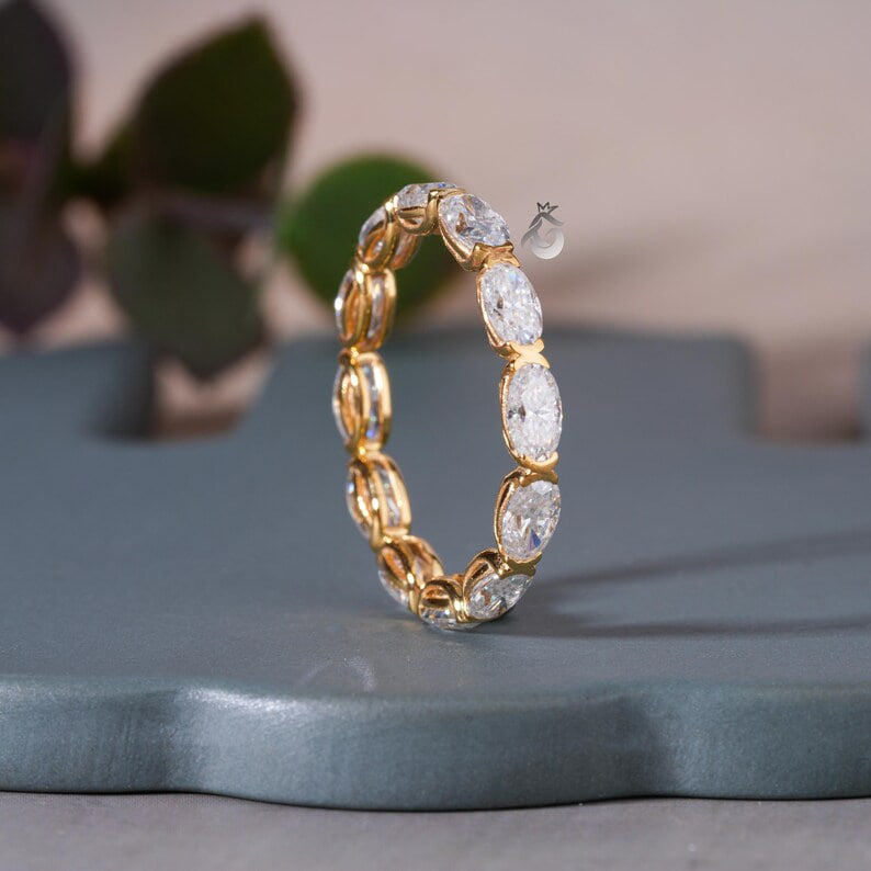 Oval Moissanite East-West Eternity Band, Bezel Set, Solid Gold