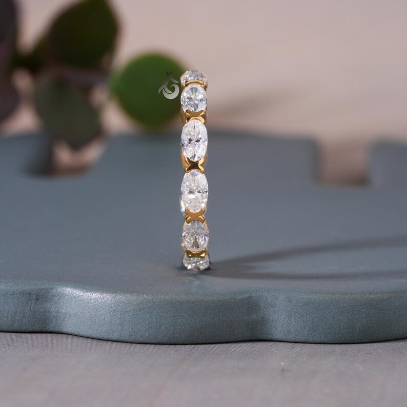 Oval Moissanite East-West Eternity Band, Bezel Set, Solid Gold