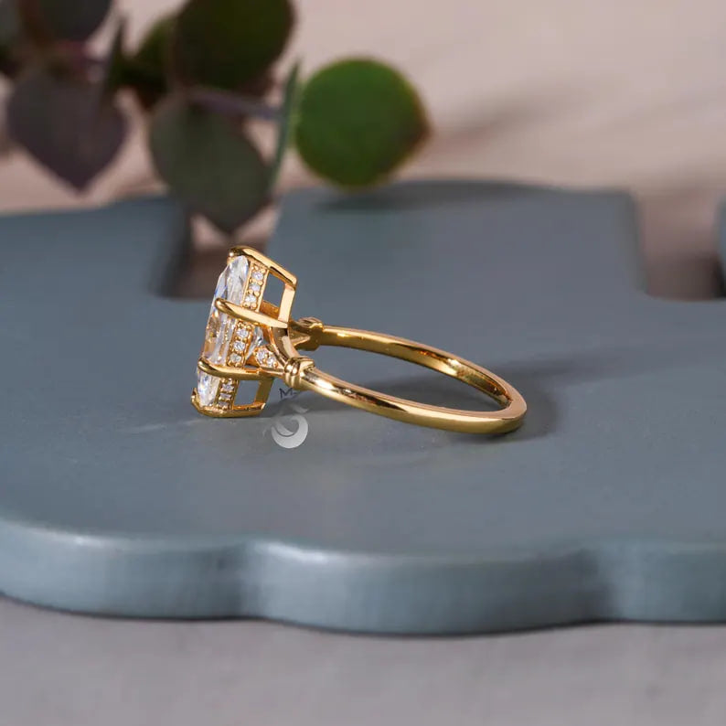1.4CT Marquise Moissanite Ring, Hidden Halo, 14K Yellow Gold