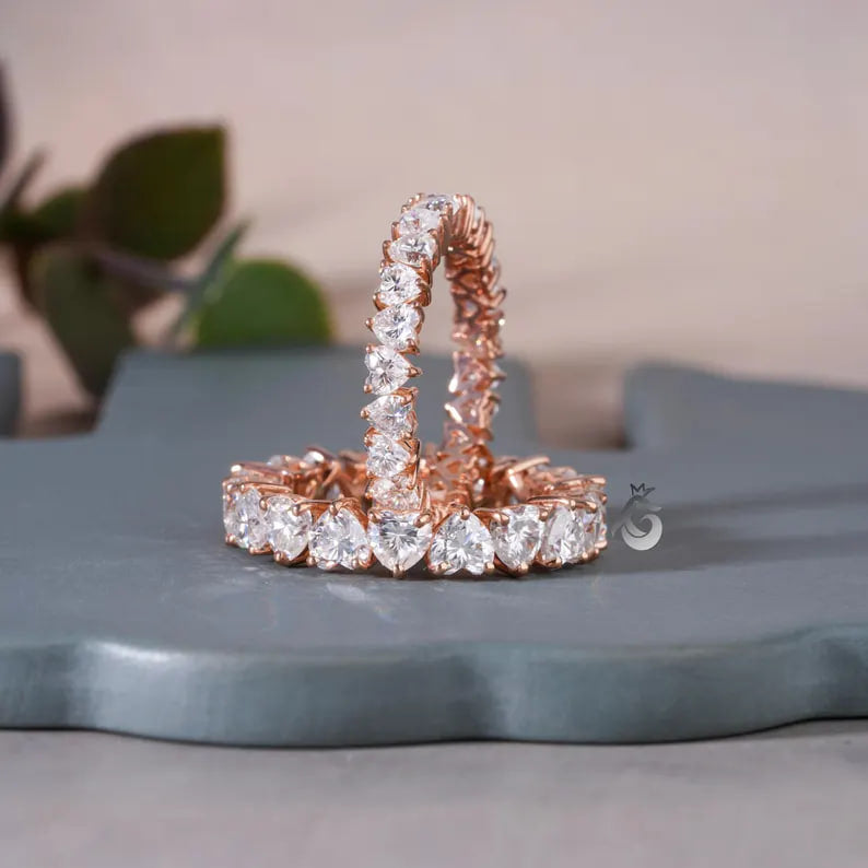 Heart Cut Moissanite Eternity Band, 14K Rose Gold Stackable Ring