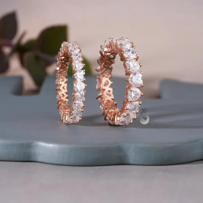 Heart Cut Moissanite Eternity Band, 14K Rose Gold Stackable Ring