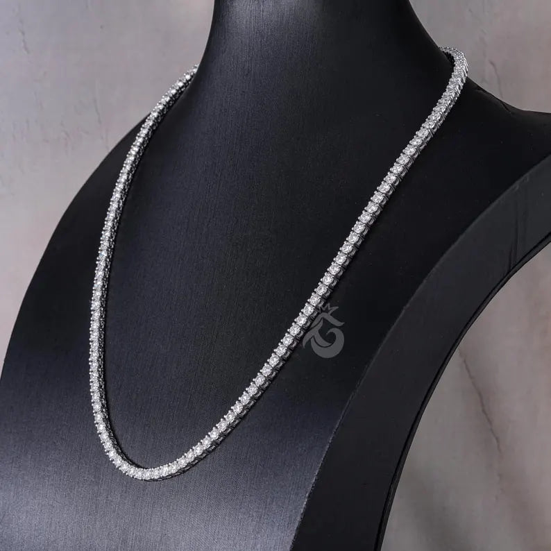 3mm Moissanite Tennis Necklace, 14K White Gold, 16-24 Inch Unisex Chain