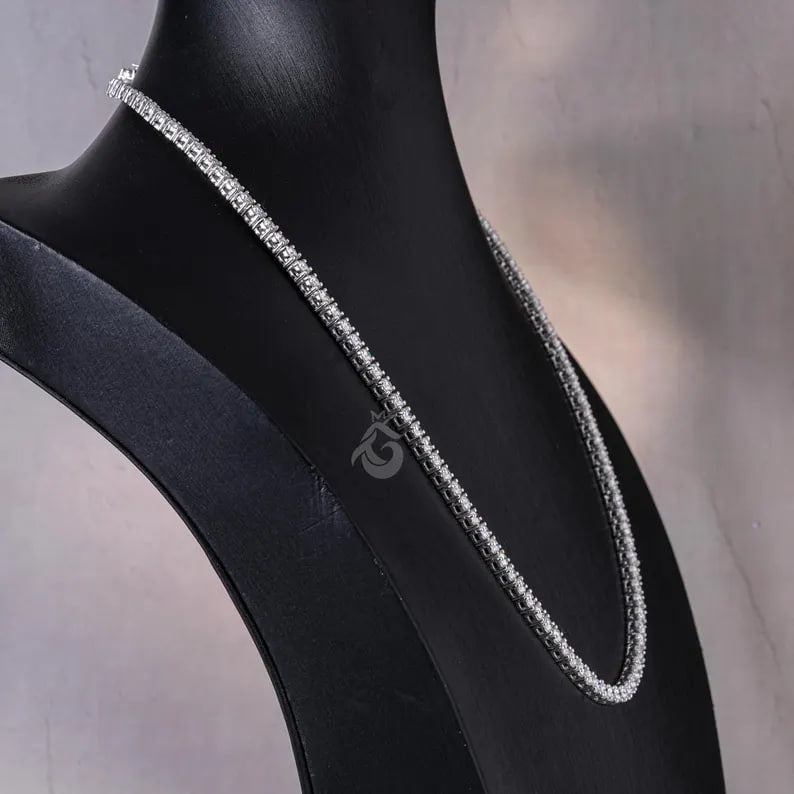 3mm Moissanite Tennis Necklace, 14K White Gold, 16-24 Inch Unisex Chain