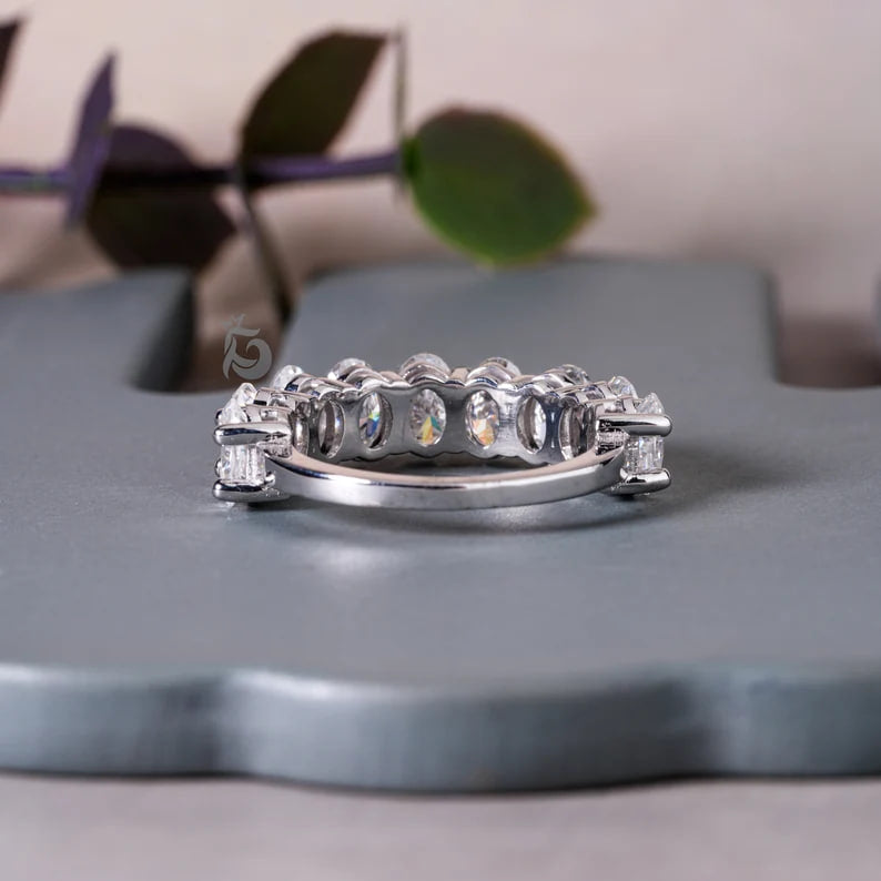 6x4MM Oval Moissanite Eternity Band, 14K Gold Stackable Ring in White or Rose Gold