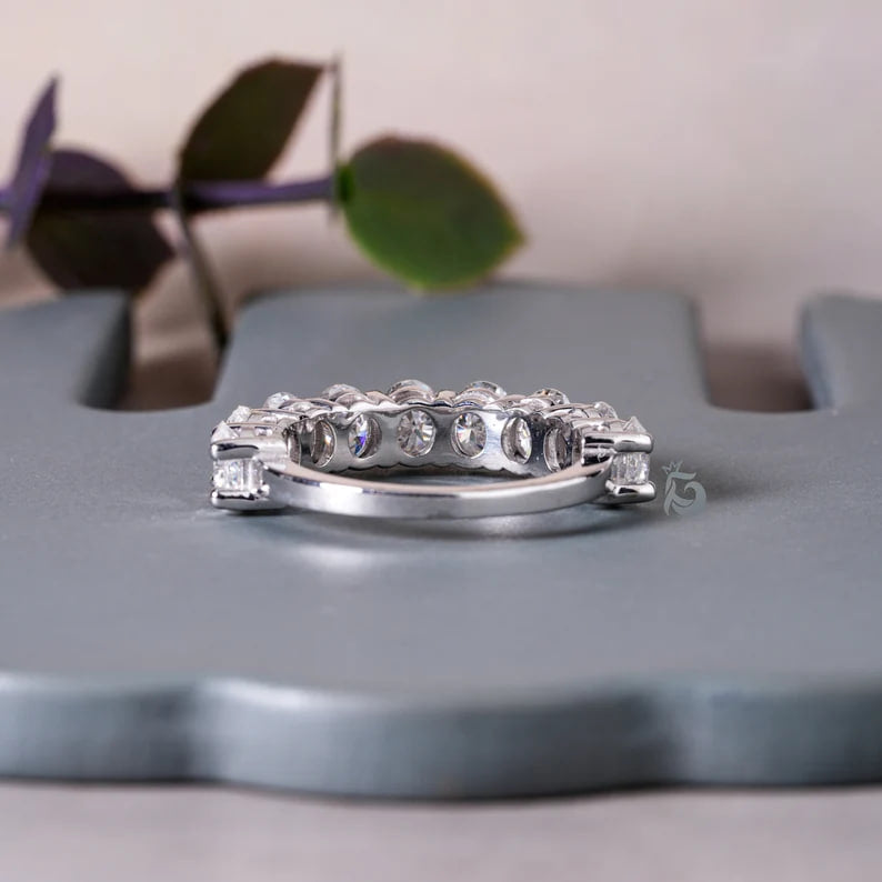 5x4MM Oval Moissanite Half Eternity Band, Stackable Wedding Ring for Her