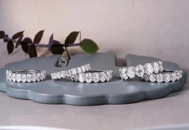 5x4MM Oval Moissanite Half Eternity Band, Stackable Wedding Ring for Her