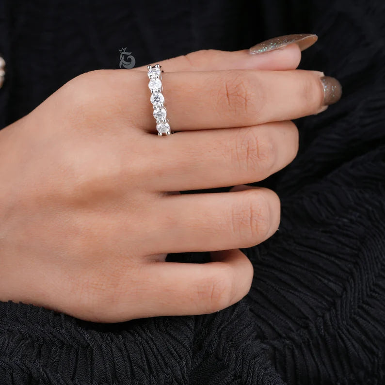 3.5MM Round Moissanite Five Stone Band, 10K Gold Half Eternity Ring