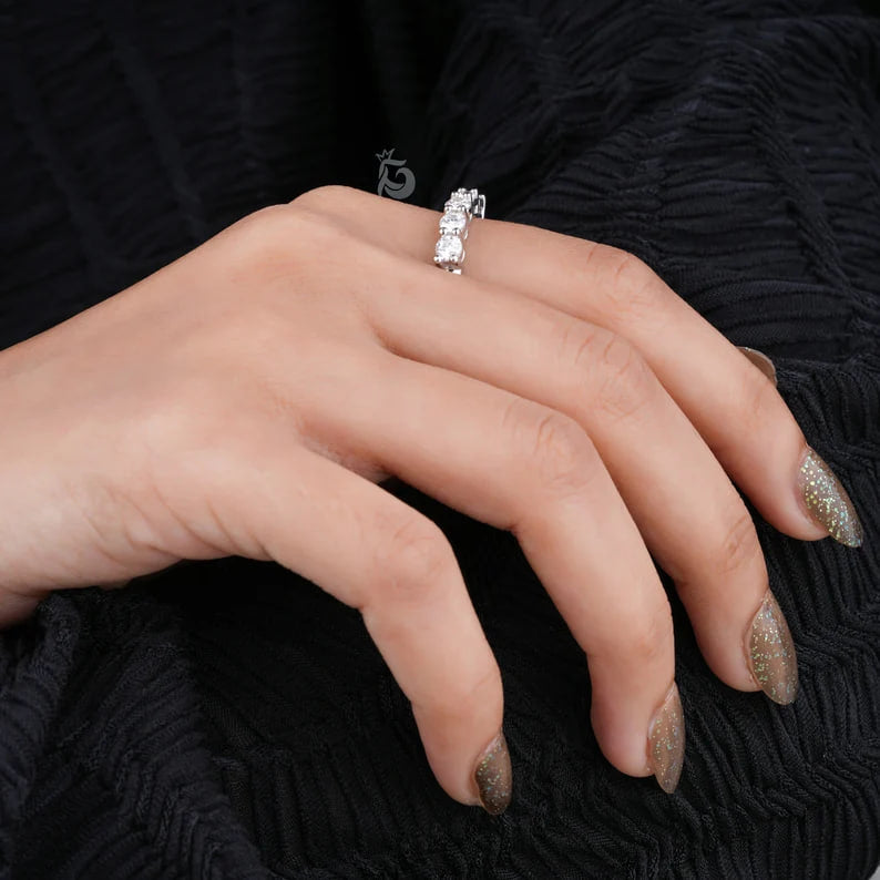3.5MM Round Moissanite Five Stone Band, 10K Gold Half Eternity Ring
