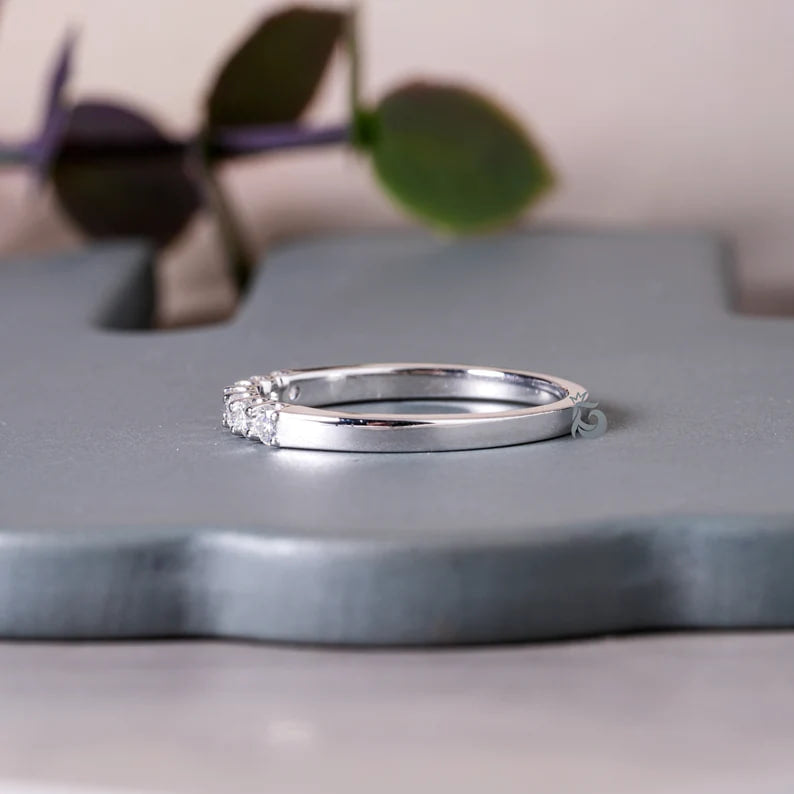 2.20MM Seven Stone Moissanite Band, Dainty Matching Ring for Engagement