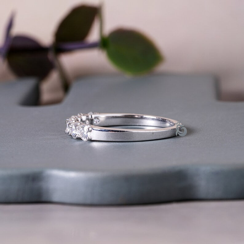 2.8MM 7 Stone Moissanite Band, U-Prong Wedding Ring in 10K/14K White Gold