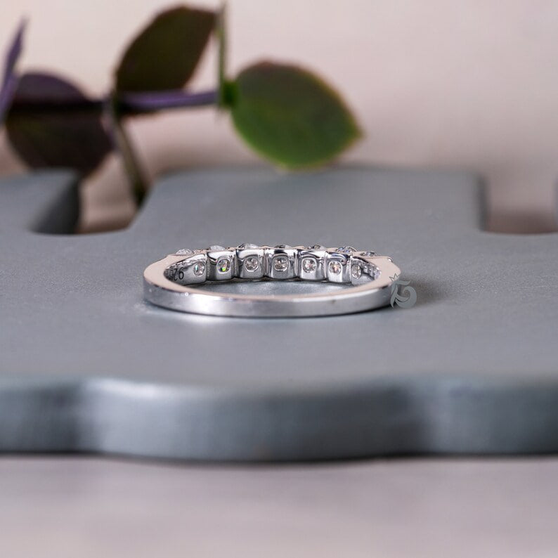 2.8MM 7 Stone Moissanite Band, U-Prong Wedding Ring in 10K/14K White Gold