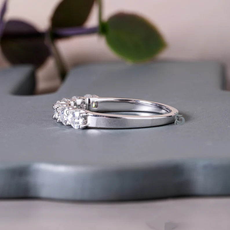 3.30MM Round Moissanite Seven Stone Band, 18K White Gold U Prong Ring