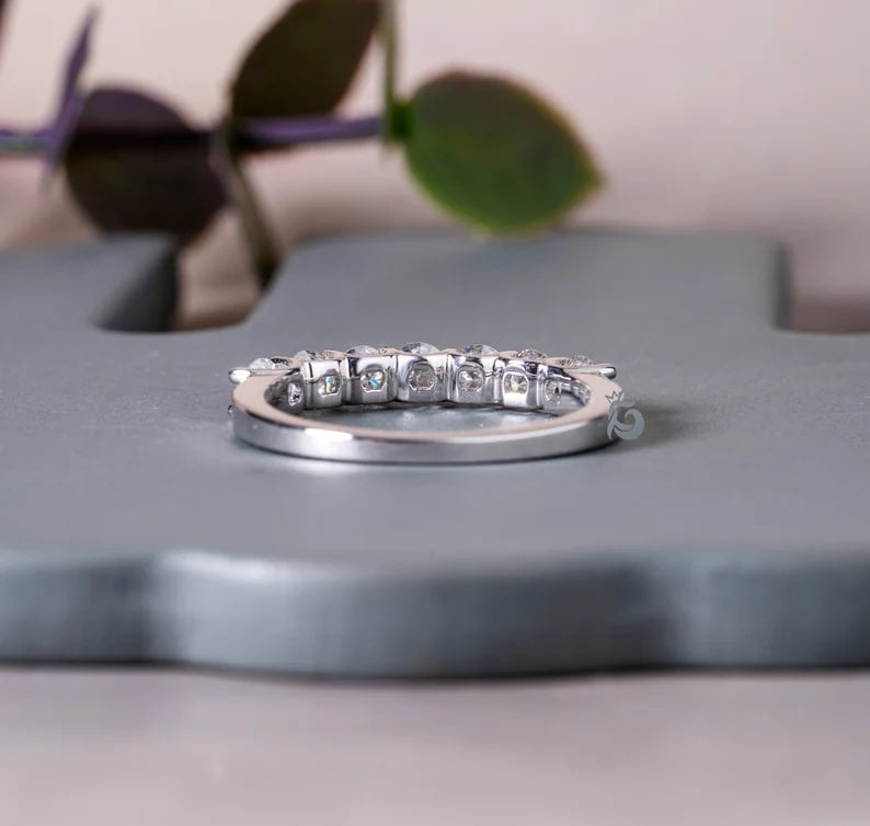 3.30MM Round Moissanite Seven Stone Band, 18K White Gold U Prong Ring